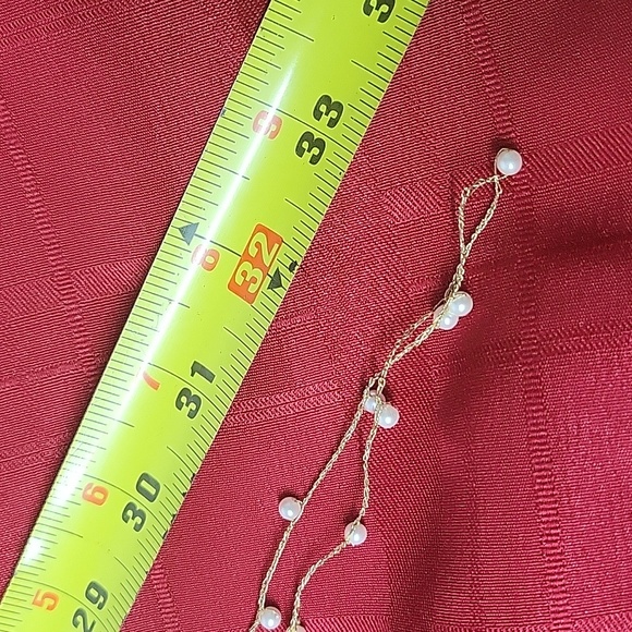 Beaded Sweater Necklace. Faux Pearl Beads. Delicate Gold Metallic Thread - Picture 8 of 8